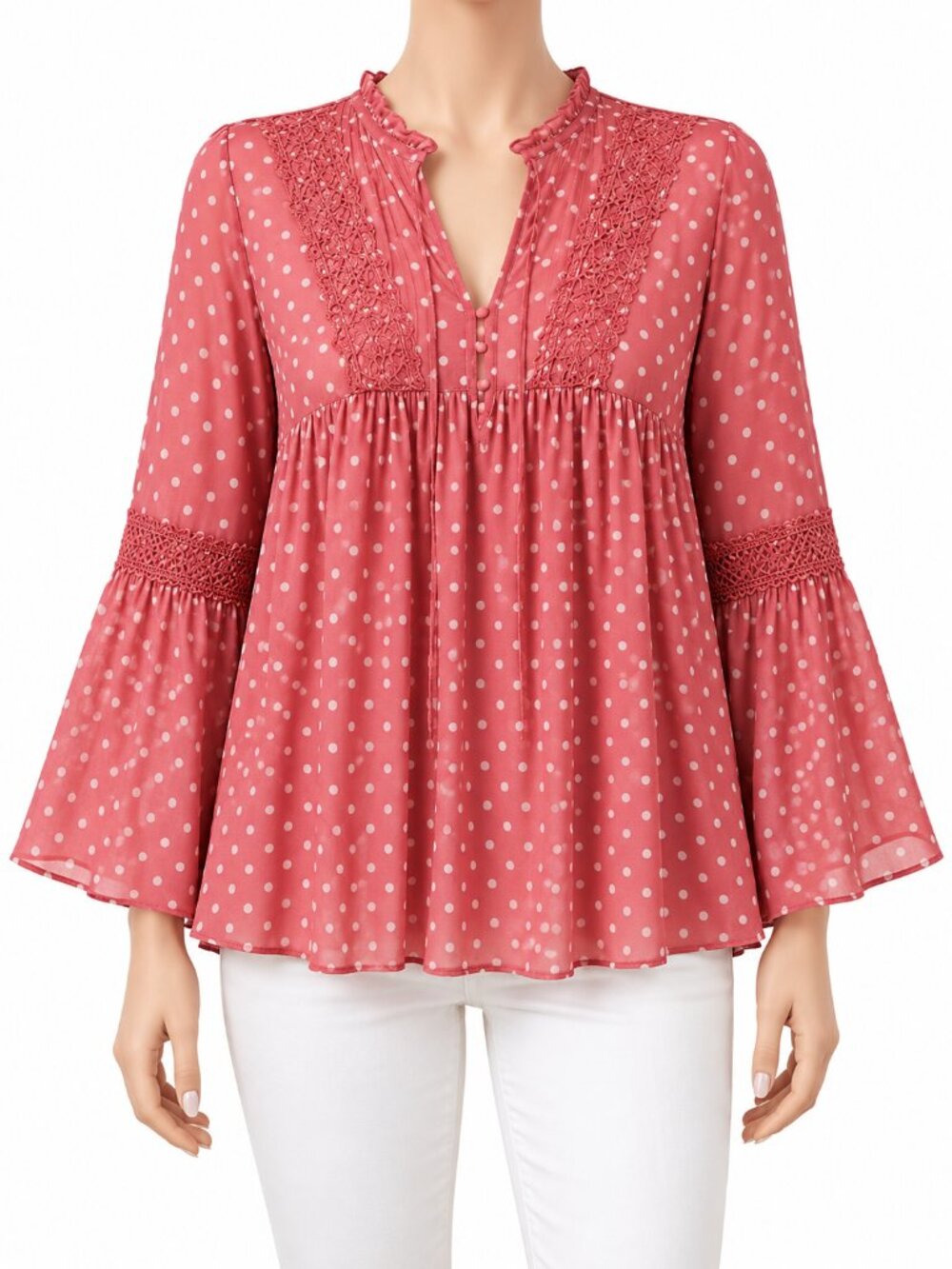 Umgee Pink Polka Dot Babydoll Top Size L